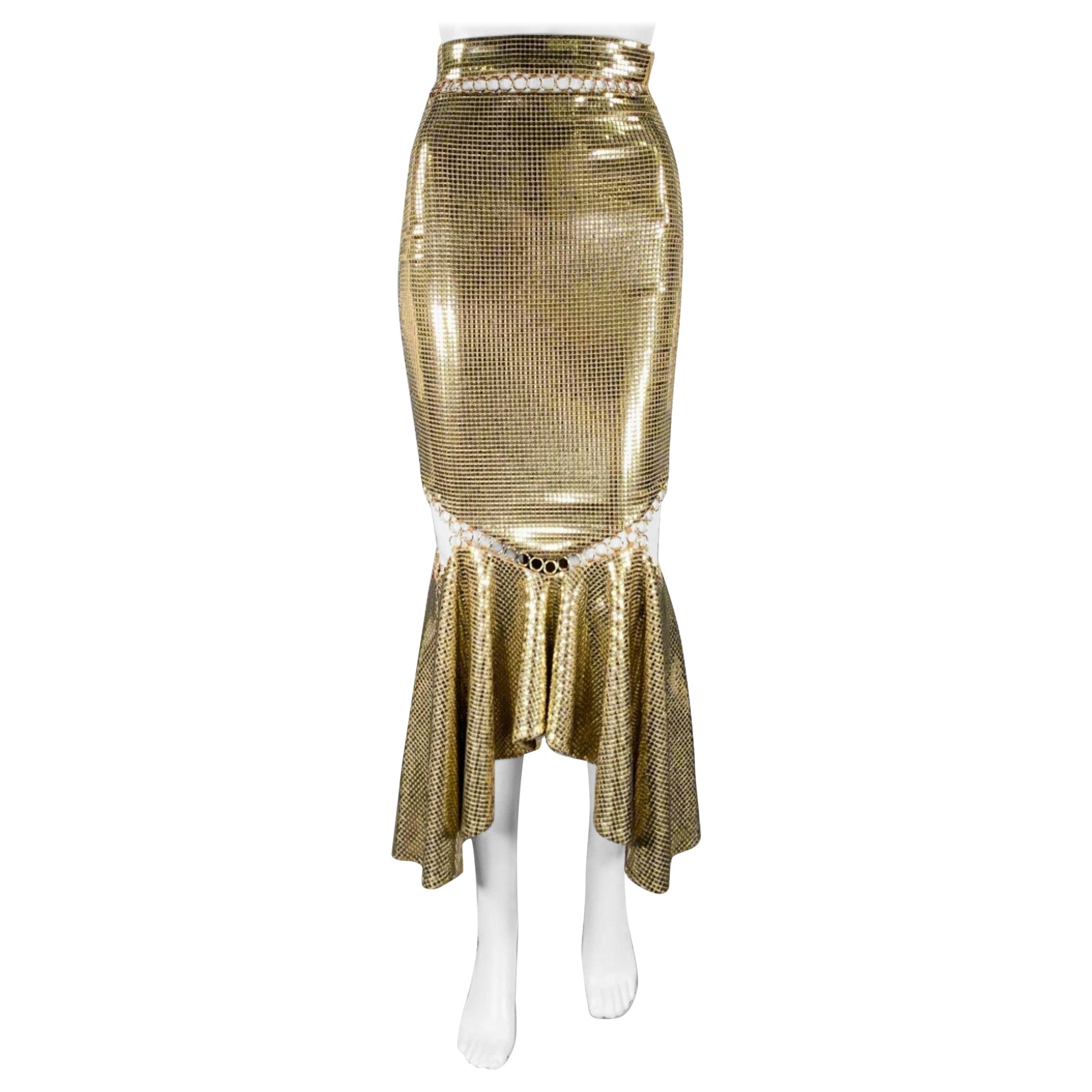 BURBERRY Size 0 Gold Beige Viscose Blend Disco Embellishment Mermaid Skirt For Sale