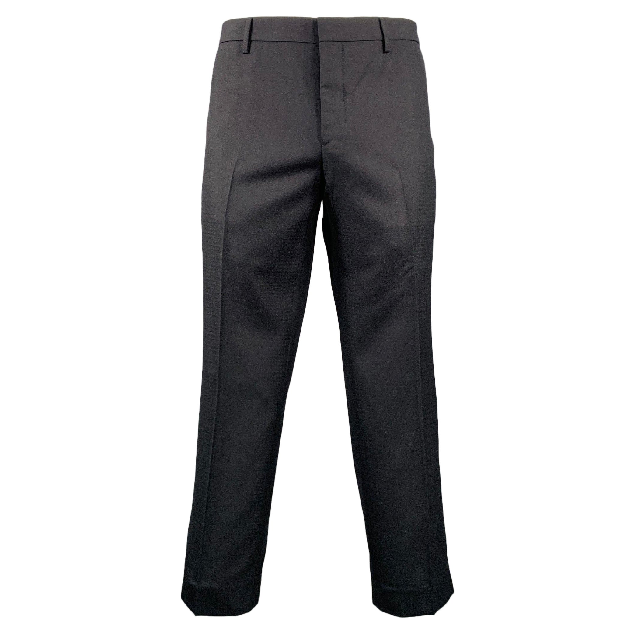 PRADA Talla 38 Pantalones de vestir de lana gris texturizada con parte delantera plana