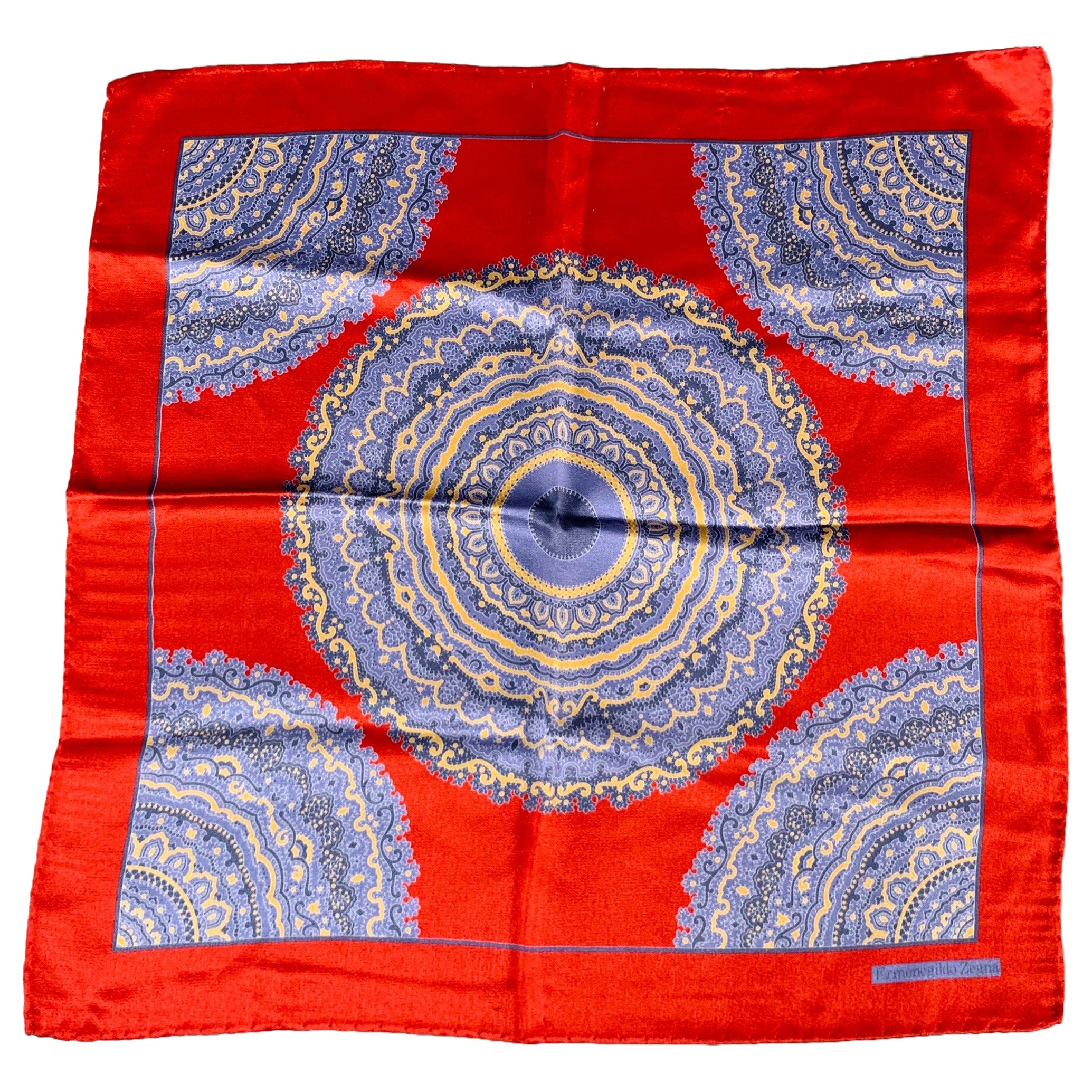 ERMENEGILDO ZEGNA Red Blue Silk Pocket Square