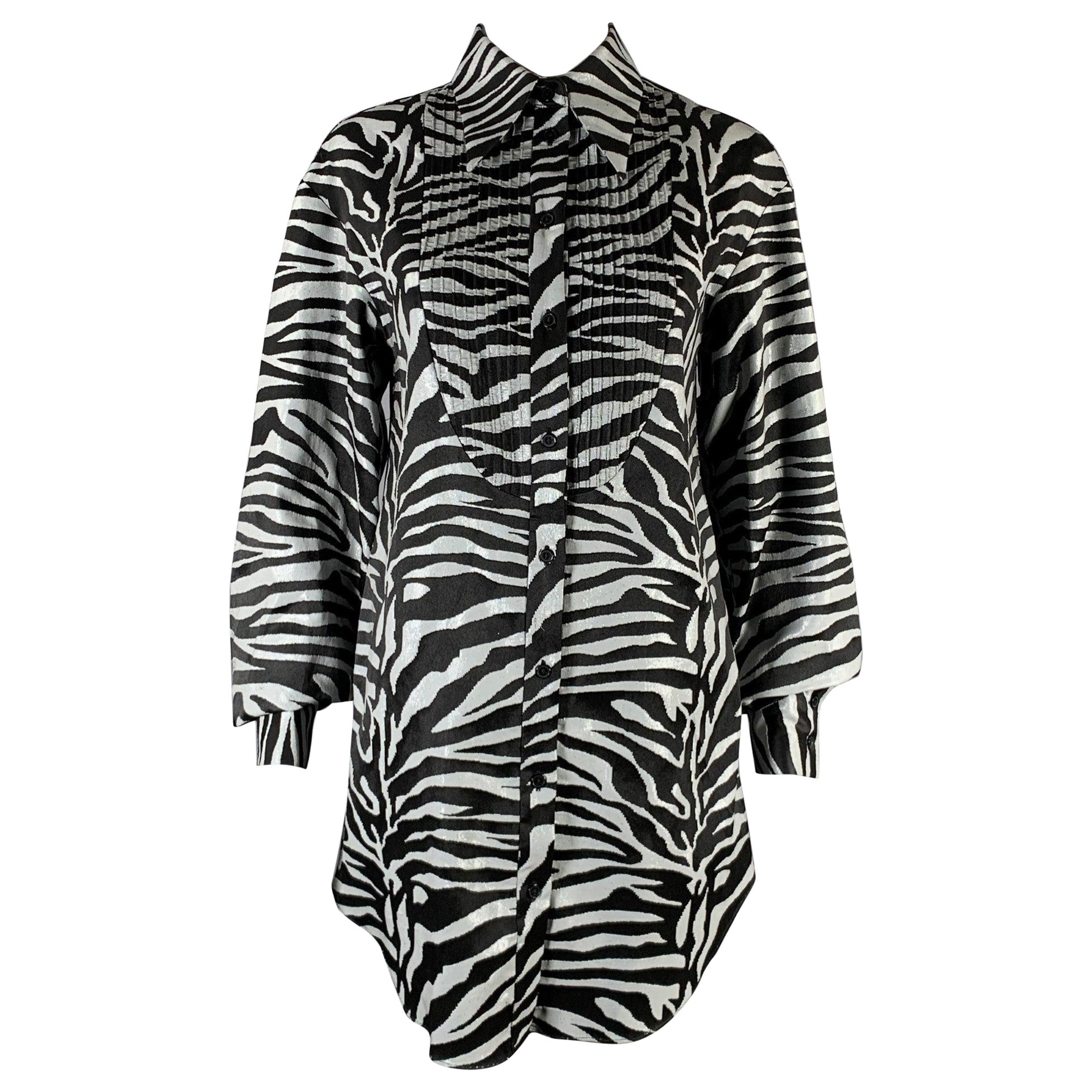 PRABAL GURUNG Size S Black Silver Animal Print Long Shirt For Sale