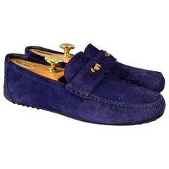 VERSACE Size 8 -Bluette Oro- Purple Textured Suede Drivers Loafers