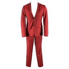 KENZO Size 38 Burgundy Wool Mohair Notch Lapel Suit