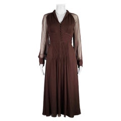MASSIMO DUTTI Size S Brown Viscose See Through Long Sleeve Dress