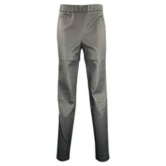 HELMUT LANG Size 6 Grey Leather Lambskin Elastic Waistband Leggings