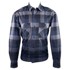 Kenzo - Camicia a maniche lunghe in cotone a due tasche, grigio navy, taglia S.