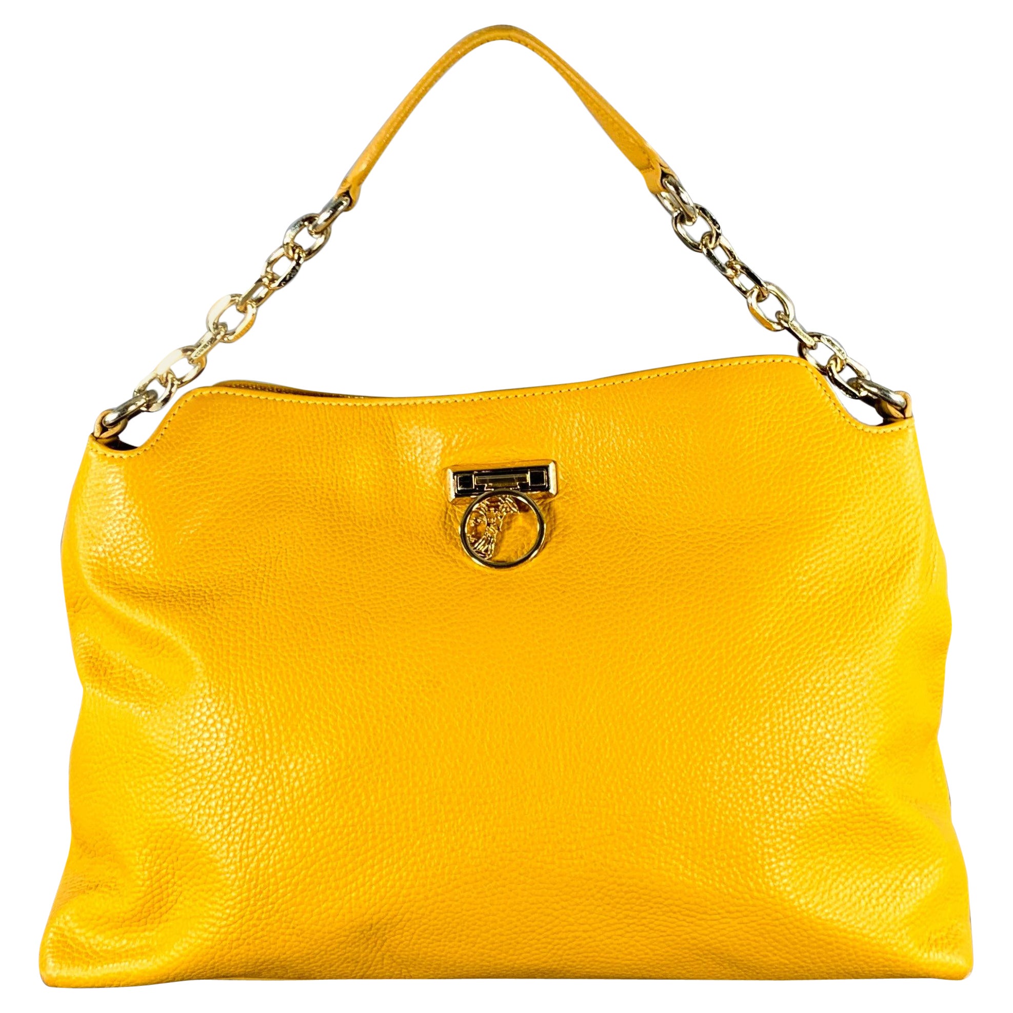 VERSACE COLLECTION Bolso de hombro de piel granulada amarillo mostaza
