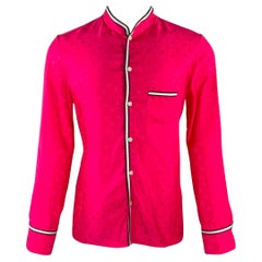 MARNI Size M Pink Fuchsia Monogram Viscose Nehru Collar Long Sleeve Shirt