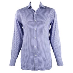 TOM FORD Size L Blue White Plaid Cotton Button Up Long Sleeve Shirt