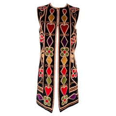 CHRISTIAN DIOR Size 6 Black Multi Color Velvet Embroidered Vest