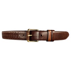 BOTTEGA VENETA Cinturón de cuero tejido dorado marrón talla 34