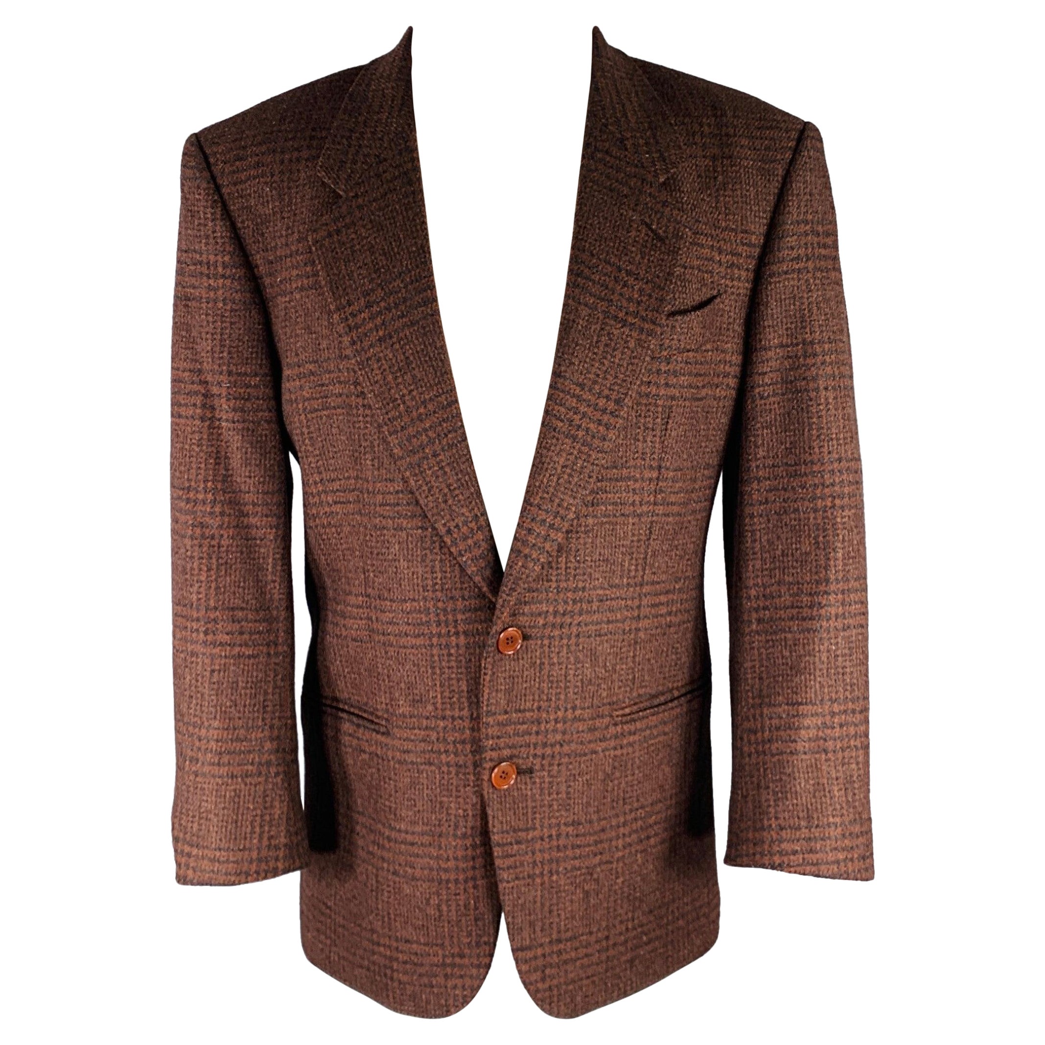 MISSONI Size 38 Brown Black Glenplaid Virgin Wool Oversized Sport Coat For Sale