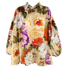 DOLCE & GABBANA Size 6 Multi Color Silk Floral Oversized Blouse
