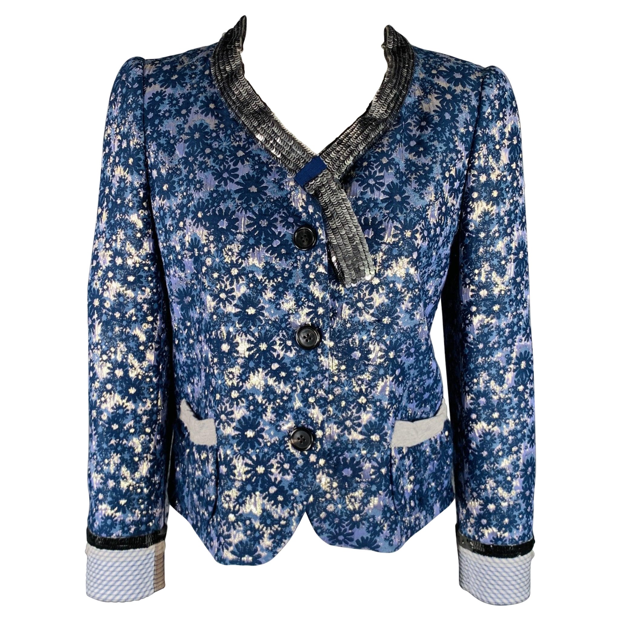 MARC JACOBS Size 6 Blue Silver Acetate Blend Floral Jacket