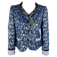 MARC JACOBS Size 6 Blue Silver Acetate Blend Floral Jacket