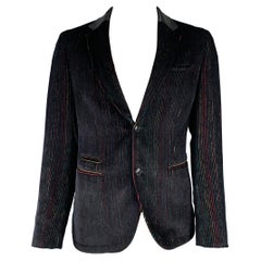 JOHN VARVATOS Talla 42 Abrigo de terciopelo negro a rayas multicolor