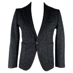 JUNYA WATANABE 2010 Größe L Grau Schwarzer Sportmantel aus Wolle mit Spitzenrevers