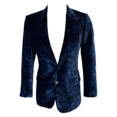 YVES SAINT LAURENT - Manteau de sport en rayonne bleu marine marbré, taille 38