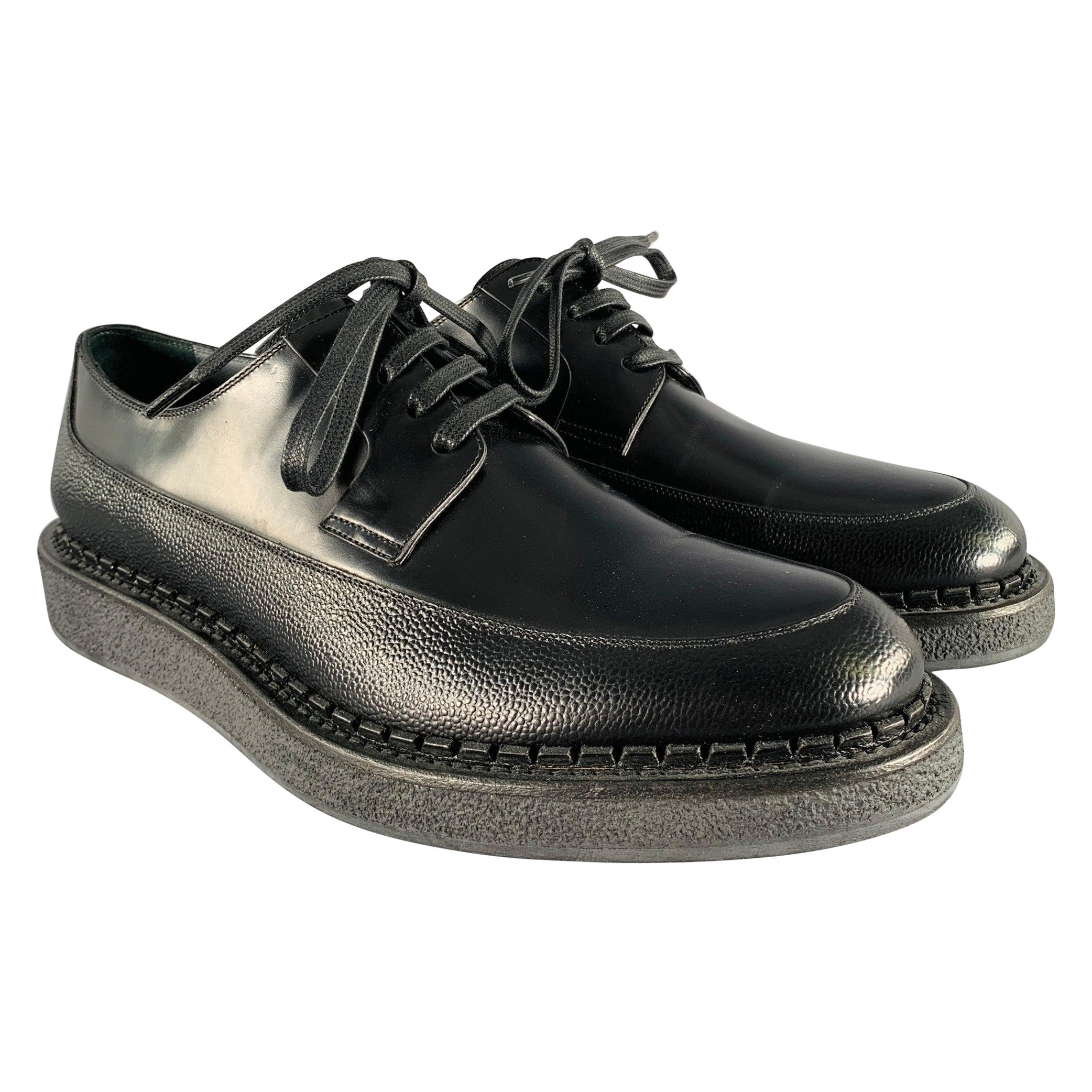 DIOR HOMME Size 10 Black Leather Creeper Lace-Up Shoes