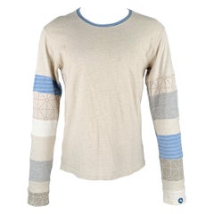 KAPITAL Size M Beige Blue Embroidery Cotton Crew Neck Pullover