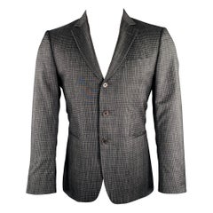 JOHN VARVATOS Talla 38 Carboncillo Negro A Cuadros Lana Seda Abrigo Deportivo