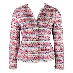 KARL LAGERFELD Size 10 White Red Blue Cotton Blend Boucle Jacket
