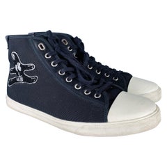 CELINE Talla 10 Negro Blanco Aplique Lienzo Zapatillas Altas
