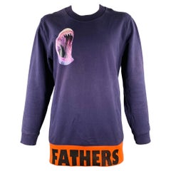 RAF SIMONS Größe XXL Marineblaues Sweatshirt aus Baumwolle mit Crew-Neck-Druck und Haimuster