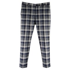 ETRO Size 30 Navy Grey Plaid Cotton Zip Fly Dress Pants