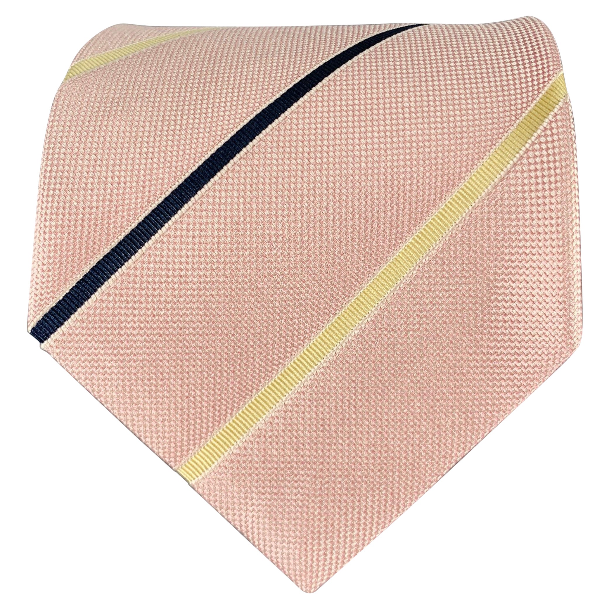 ERMENEGILDO ZEGNA Pink Navy Cream Diagonal Stripe Silk Cotton Tie
