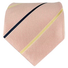 ERMENEGILDO ZEGNA Pink Navy Cream Diagonal Stripe Silk Cotton Tie