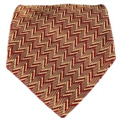 DONNA KARAN Burgundy Beige Zig Zag Silk Tie