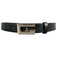 GUCCI Size 34 Black Silver Leather Belt