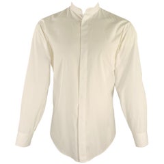 DONNA KARAN Taille M Chemise sans col en coton blanc à manches longues