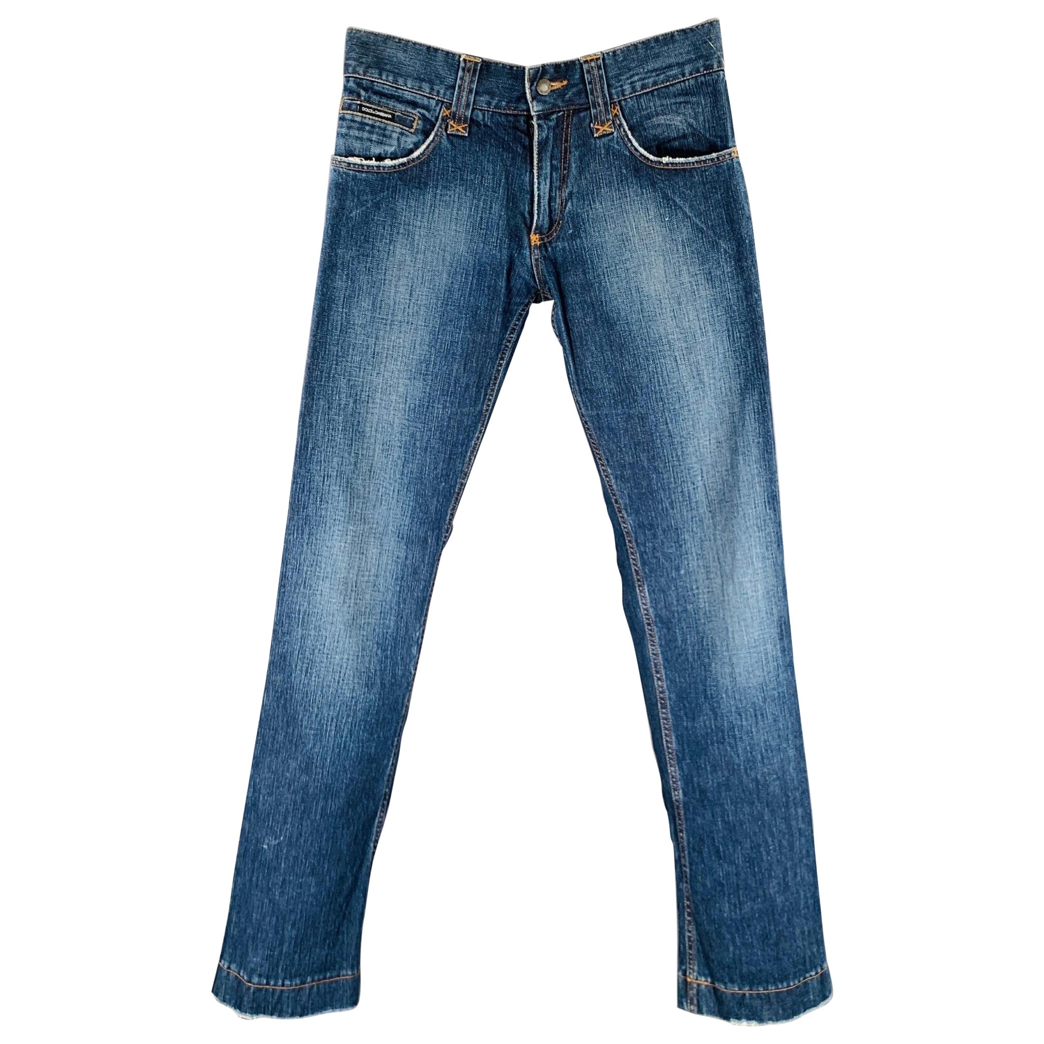 DOLCE & GABBANA Größe 28 Blaue Baumwoll-Jeans mit Kontraststich und Kontraststich