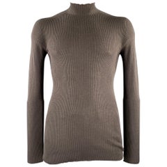 RICK OWENS FW22 Size XL -Strobe- Brown Ribbed Wool Mock Neck Pullover