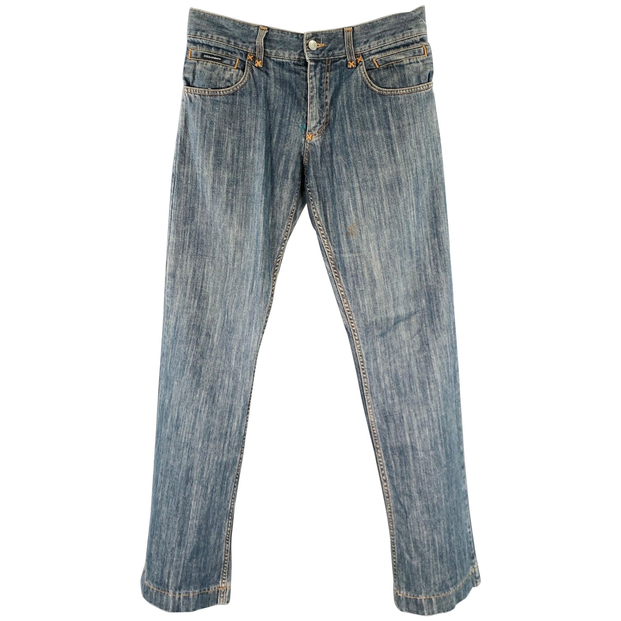 DOLCE & GABBANA Size 28 Blue Cotton Straight Jeans For Sale