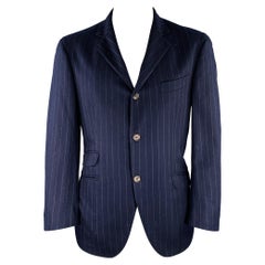 BRUNELLO CUCINELLI Talla 44 Chaquetón gris marino a rayas de lana y cachemira