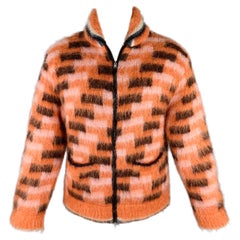 MARNI Size S/M Orange Black Fuzzy Wuzzy Mohair Cardigan Jacket