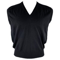 BERGDORF GOODMAN Size M Black Wool V-Neck Vest