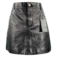 SAINT LAURENT Size 10 Black Calfskin Leather Mini Skirt