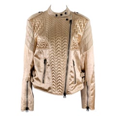 Tom Ford Giacca Biker in Pelle Trapuntata in Viscosa Beige Taglia 8