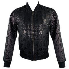 DOLCE & GABBANA Size 34 Black Silver Circles Cotton Blend Bomber Jacket