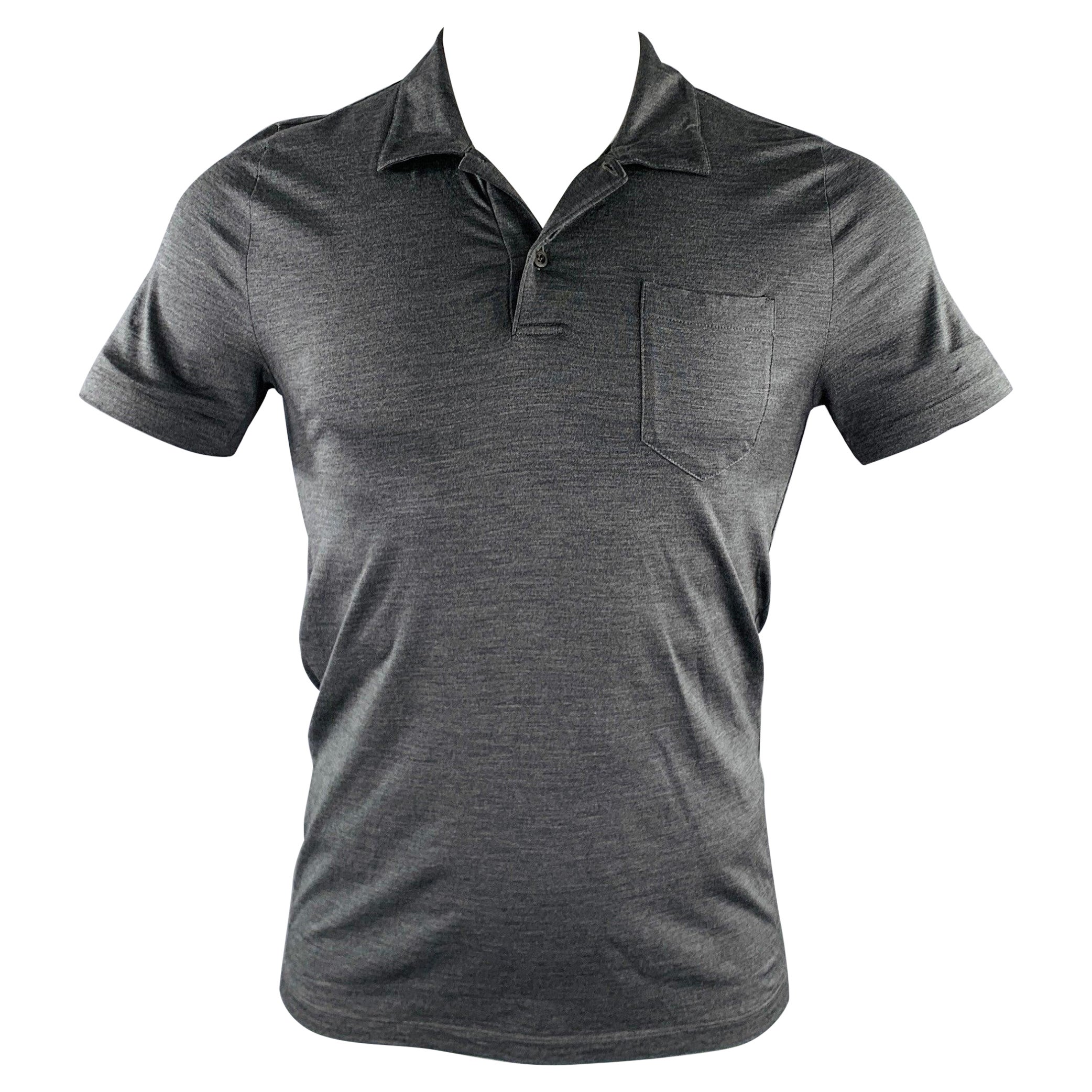 PRADA Size S Grey Shimmery Short Sleeve Polo For Sale