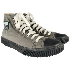 PRADA Size 11 Grey Black Canvas High Top Sneakers