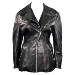 THIERRY MUGLER Size 10 Black Lambskin Leather Zip Up Jacket