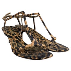 DOLCE & GABBANA Size 9 Brown Black Fabric Animal Print T- Strap Sandals