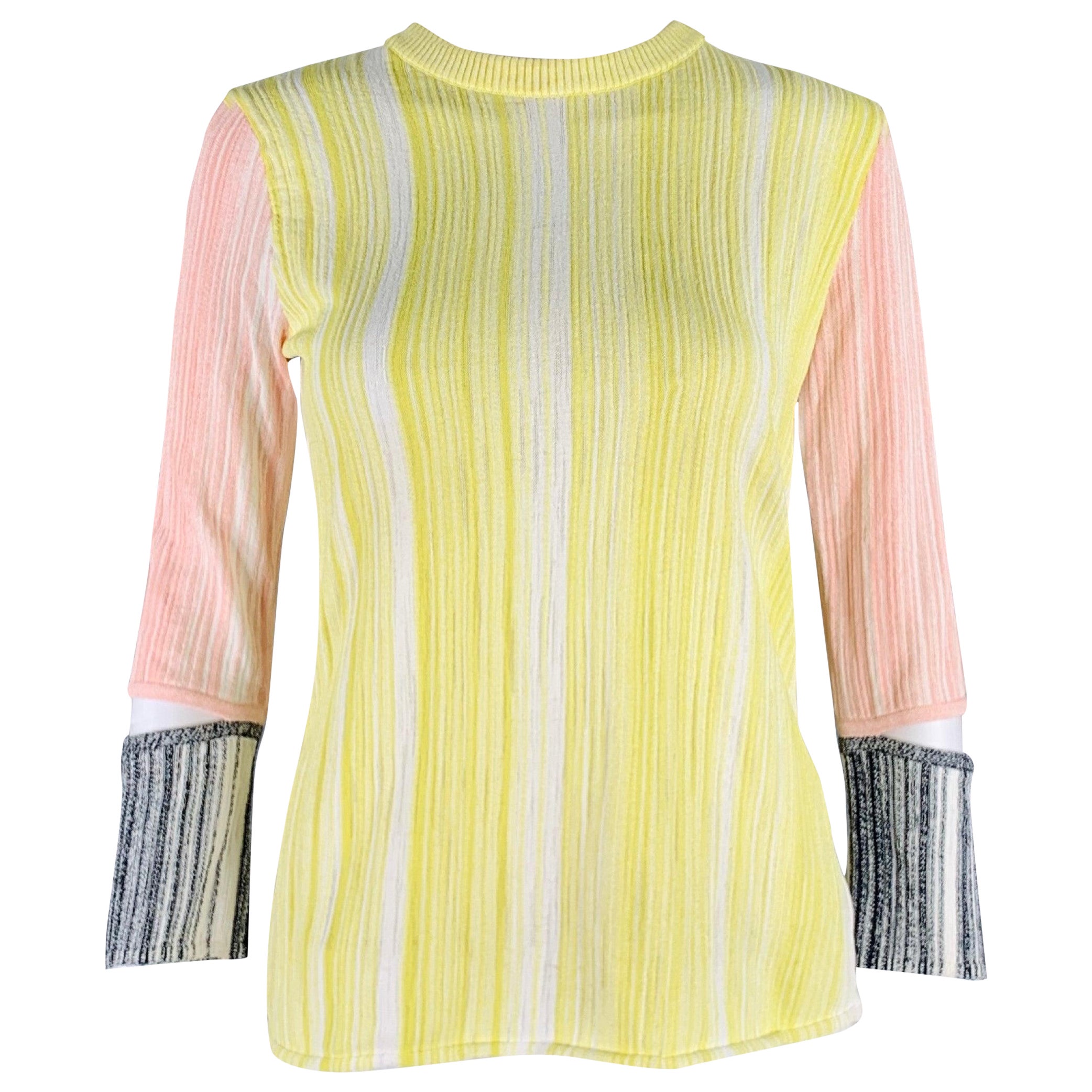 SPORTMAX Größe M Gelb Rosa Rippstrick Rundhalsausschnitt Casual Top