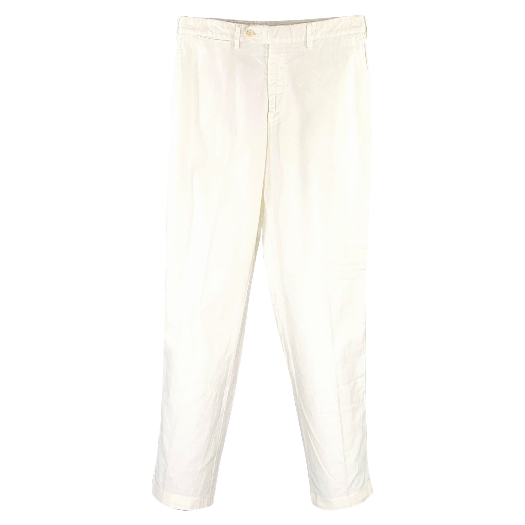 Canali Taglia 30 Pantaloni casual in cotone a coste color crema