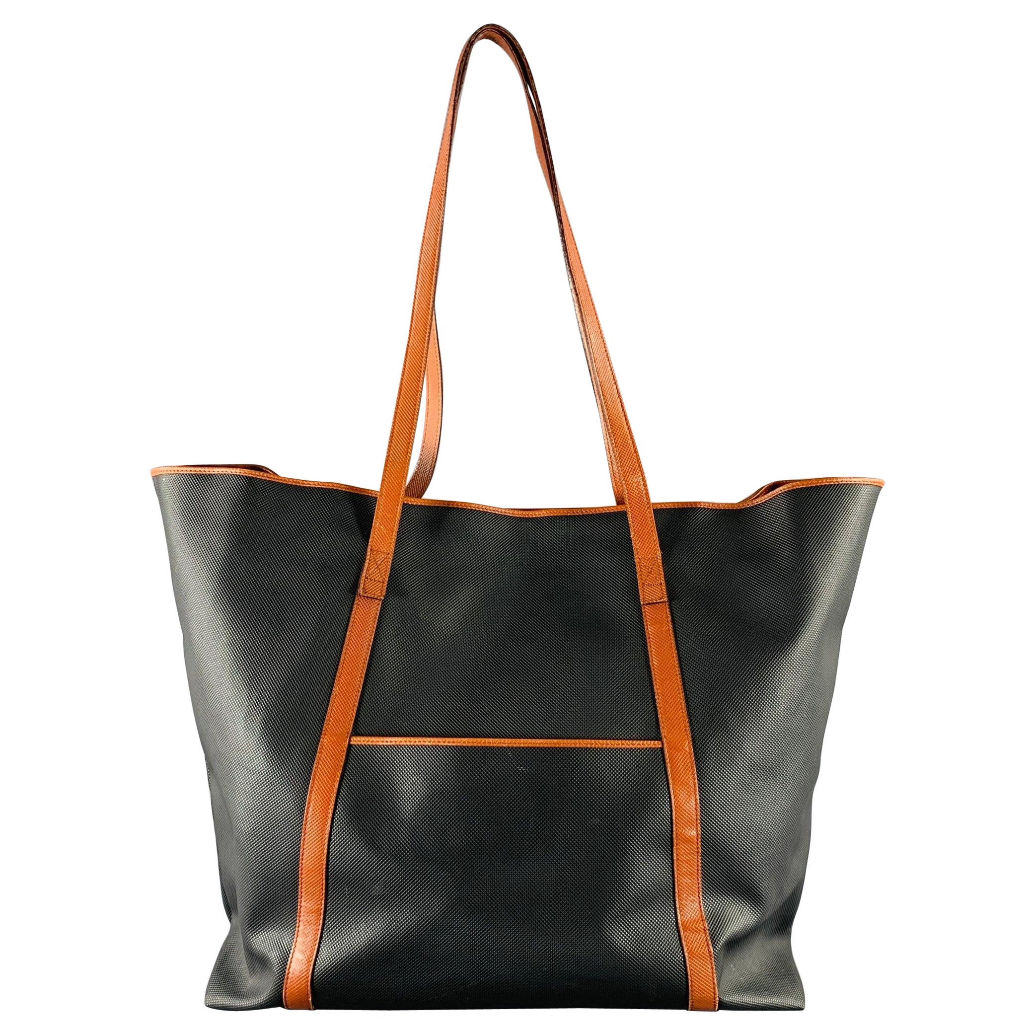 BOTTEGA VENETA Black Brown Coated Canvas Tote Handbag