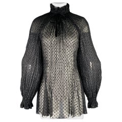 PHILOSOPHY di LORENZO SERAFINI Size 6 Black Polyester Dots High Collar Blouse